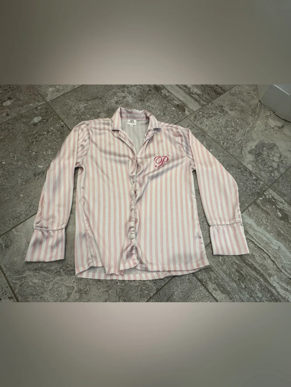 SS Weddings Pink & White Striped Pajama Set Shorts Size Small Monogram P